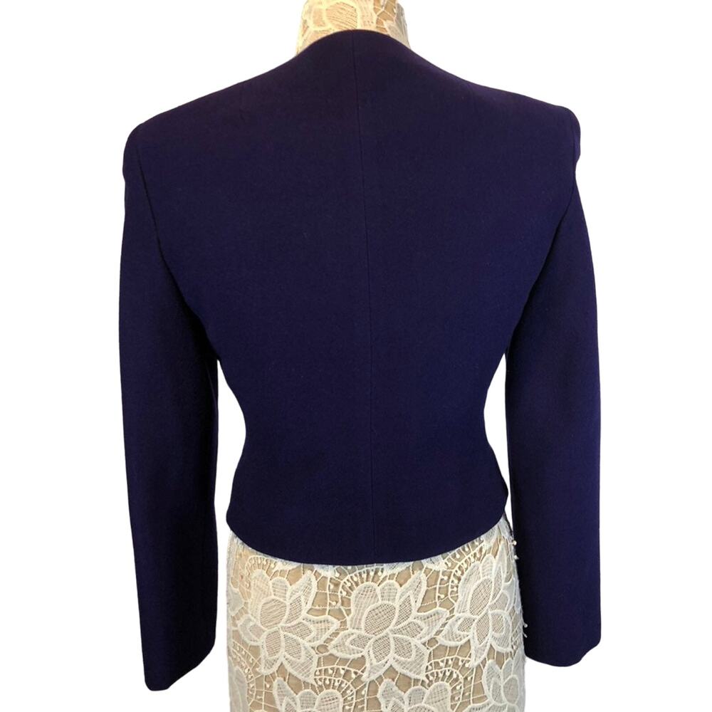1980s Vintage Purple Wool Cashmere Cropped Blazer Gold Grommet Jacket USA Small - Picture 3 of 13